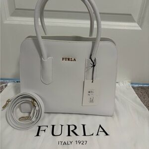Furla White Leather Dome Satchel with Removable Strap